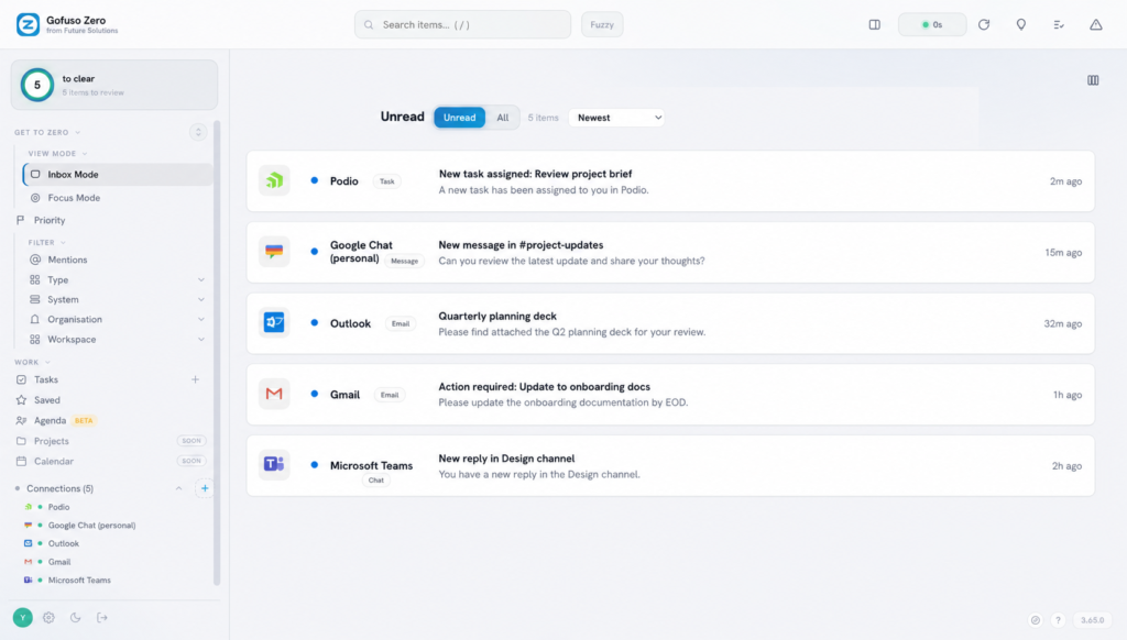 Zero dashboard connected
